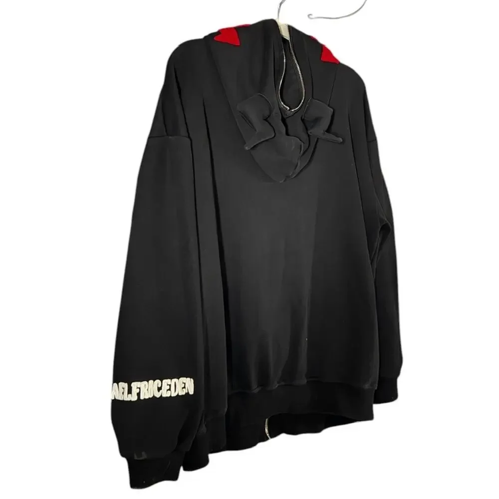 ELFRIC EDEN Spider Web Full Zip Graphic Gothic Hoodie Black Red White Size Large